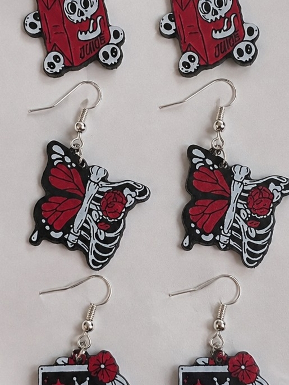 Red Butterfly Skeleton Drop Earrings - Unbranded